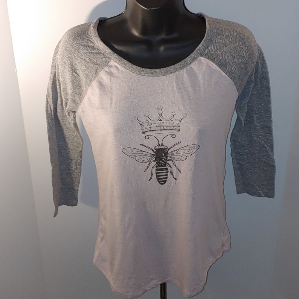 Merona Pink and Gray 3/4 Sleeve Queen Bee Shirt